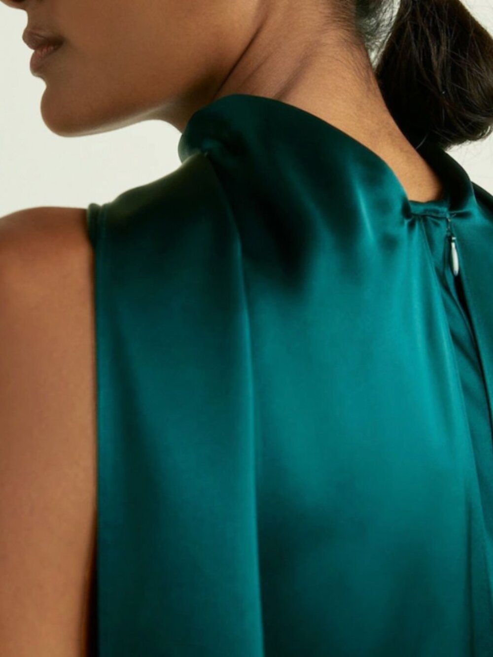 REISS Fae Satin Cape Maxi Dress Gown US 2p/6/10 Teal Emerald Green Satin Event - Picture 4 of 6